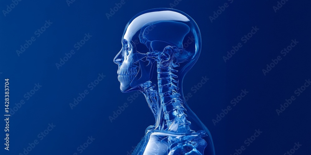 A futuristic translucent human skeleton model highlights the beauty of anatomy. This is an artistic representation of human structure for educational and medical purposes. AI