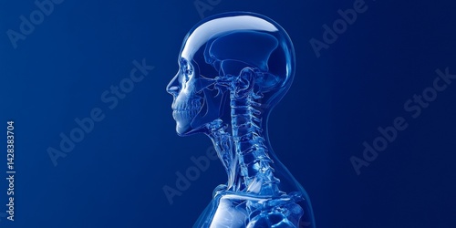 Obraz na płótnie A futuristic translucent human skeleton model highlights the beauty of anatomy. This is an artistic representation of human structure for educational and medical purposes. AI w salonie