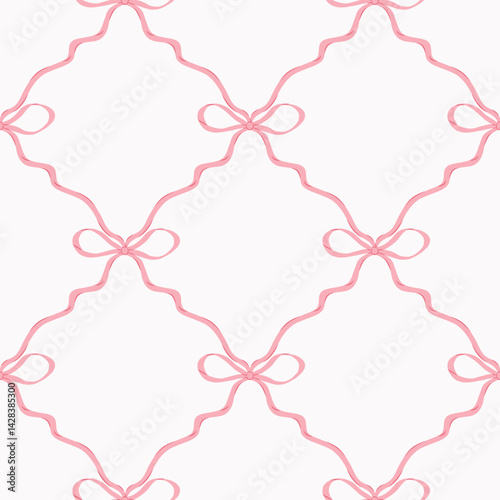 Vector cute seamless pattern with pink bows and ribbons. Preppy background for fabric, prints, wallpaper or wrapping paper.