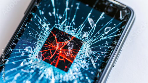 Smartphone with cracked screen showing low battery at 20 percent, symbolizing device aging and technology wear concept.	
