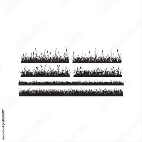 Grass border silhouette collection isolated