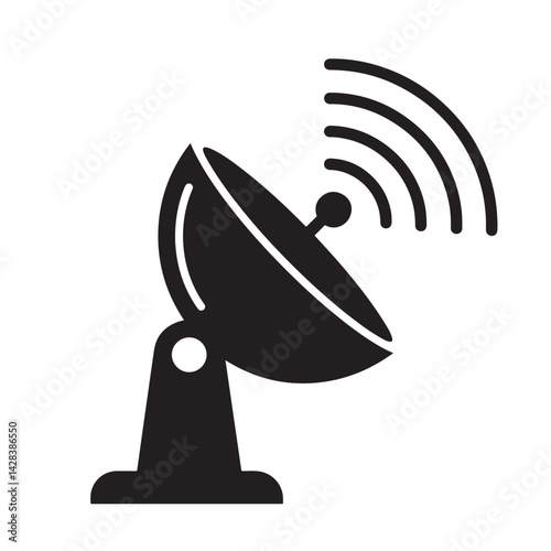 Satellite with Signal Icon Silhouette – Black Vector Symbol Representing Space Communication, Signal Transmission, and Global Network Technology