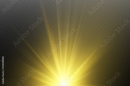 Bright light flickering glare. Star explosion light effect with sun rays.