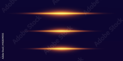 Collection of laser gold effects. Horizontal light line and neon flash.
