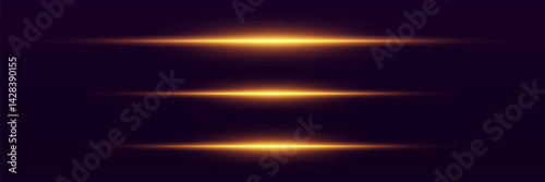 Collection of laser gold effects. Horizontal light line and neon flash.