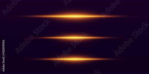 Collection of laser gold effects. Horizontal light line and neon flash.