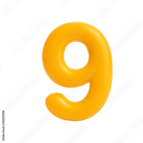 3D render of Number 9, Transparent Background, Isolated