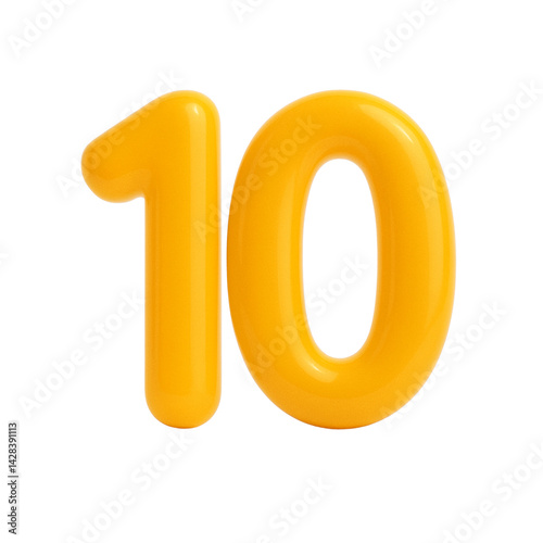 3D render of Number 10, Transparent Background, Isolated