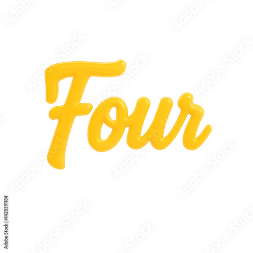 3D render of Number 4, Spelled out, Transparent Background, Isolated