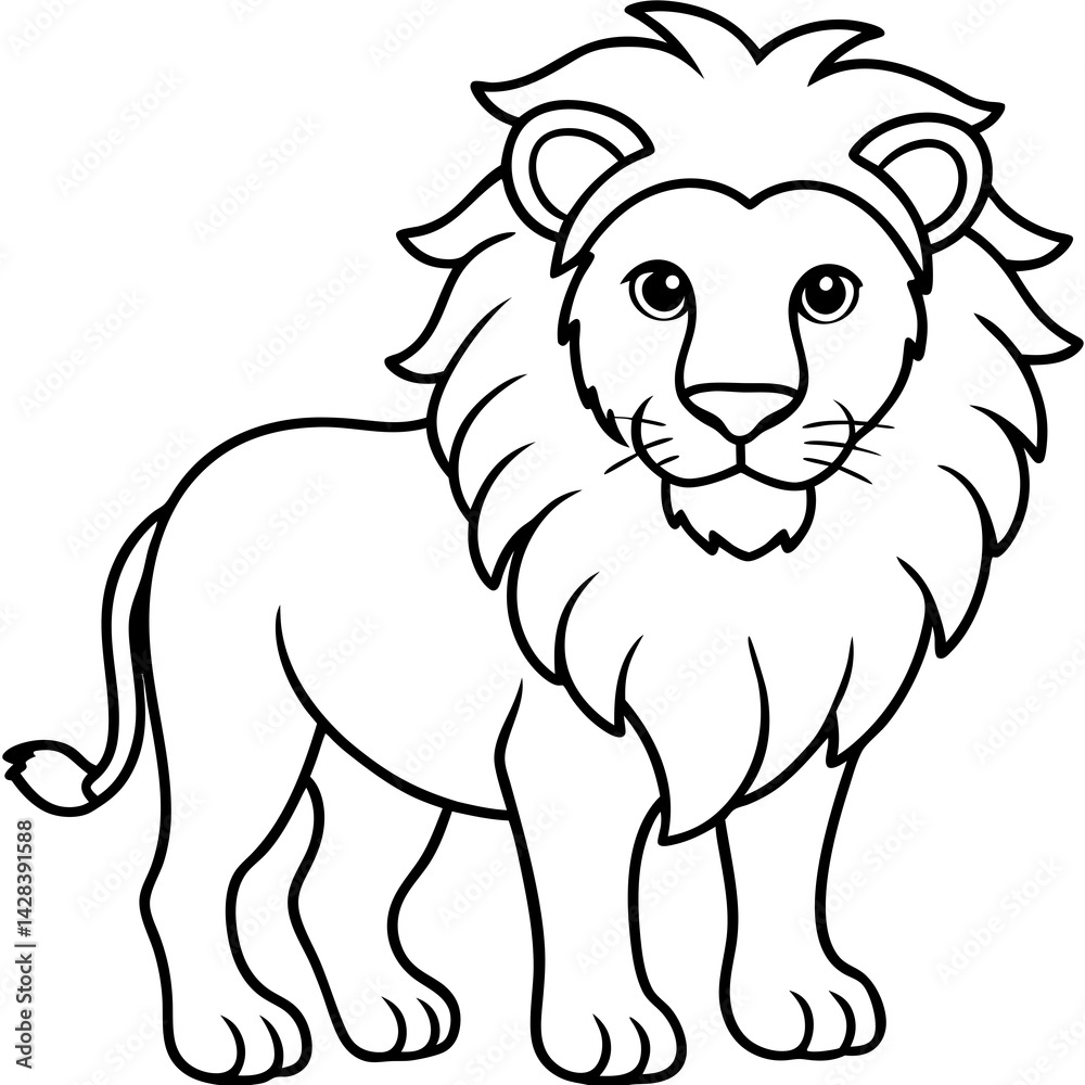 Obraz premium Lion line art vector illustration and white background