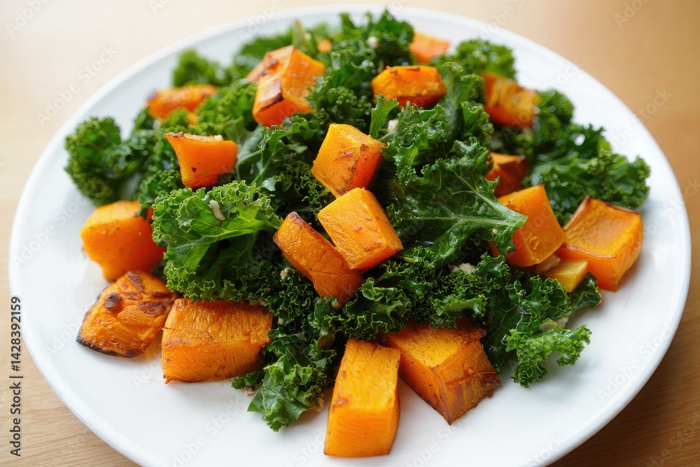 Winter or fall salad with kale and butternut squash