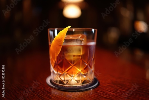 Obraz na płótnie Old fashioned classic cocktail drink in crystal glass on bar counter w salonie