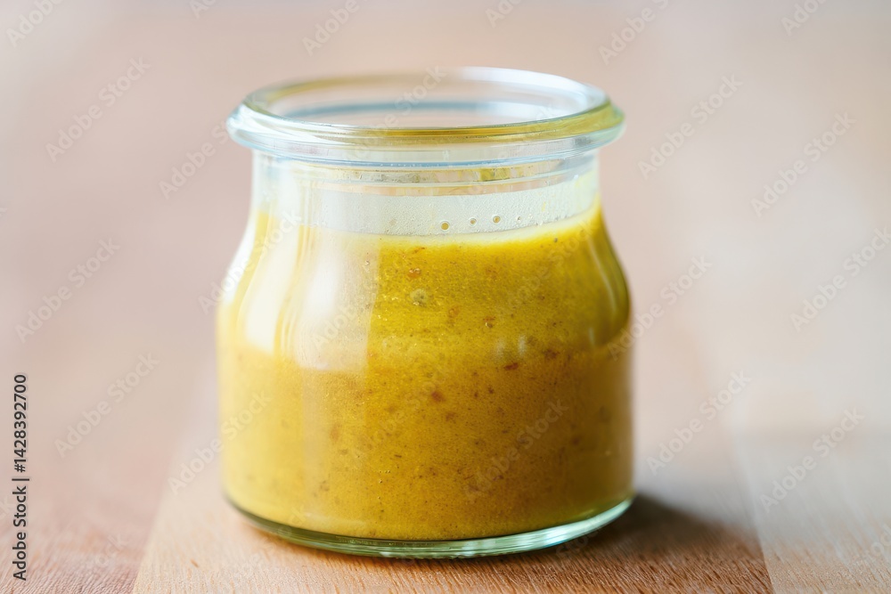 Homemade honey mustard dressing in a glass jar