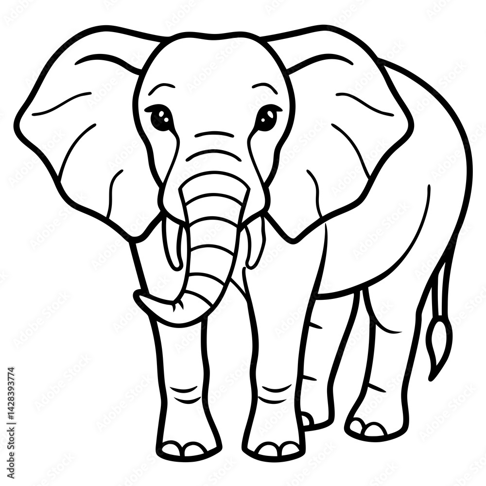 Fototapeta premium Elephant line art vector illustration and white background