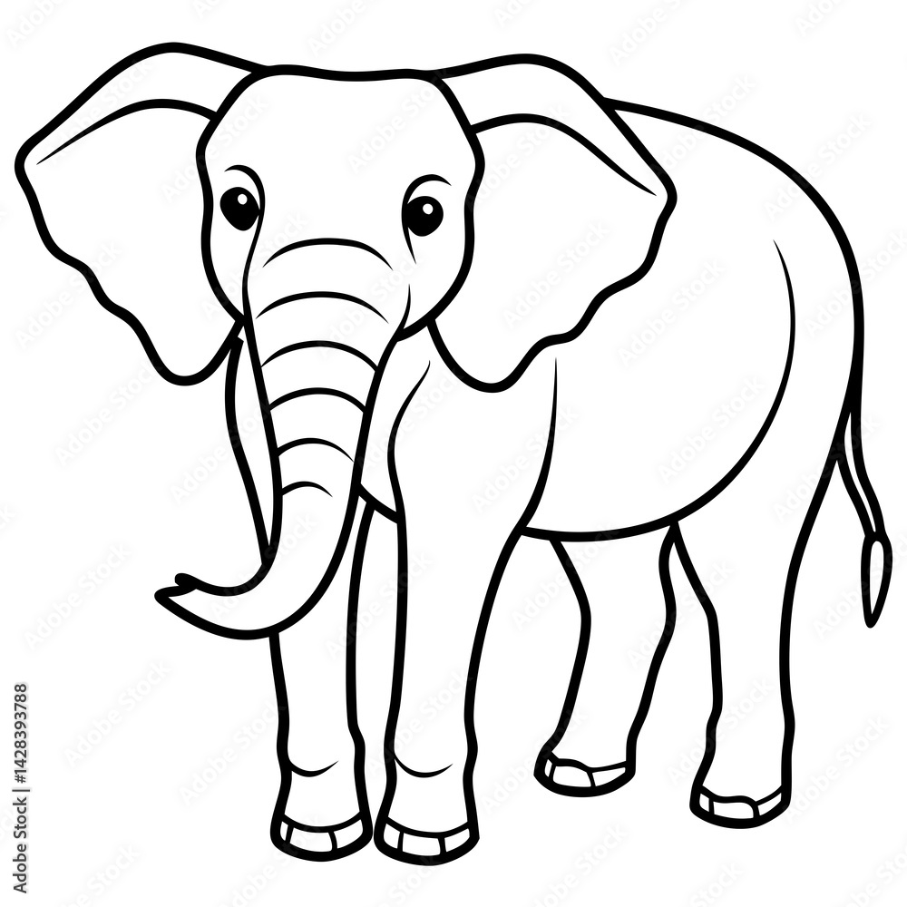 Fototapeta premium Elephant line art vector illustration and white background