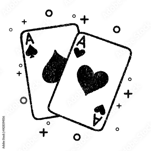 Hand-drawn aces playing cards with bold sketch lines and playful decorative accents on white background