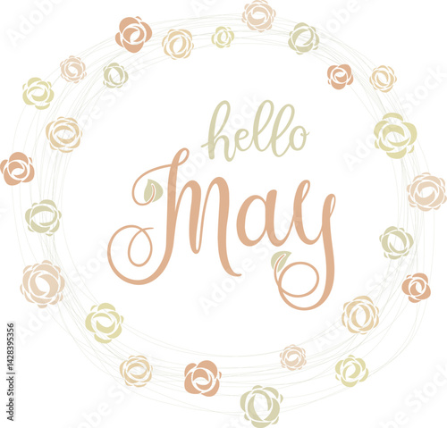 Handwritten, hello May, lettering message. Modern lettering. Hello May design for cards, banners, posters.	