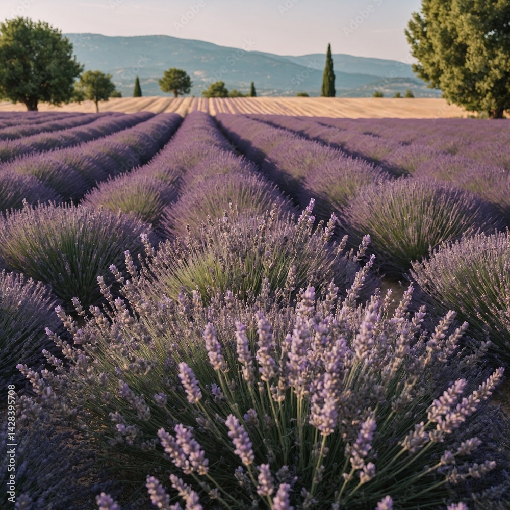 Obraz premium A dreamy lavender field in Provence on a white canvas