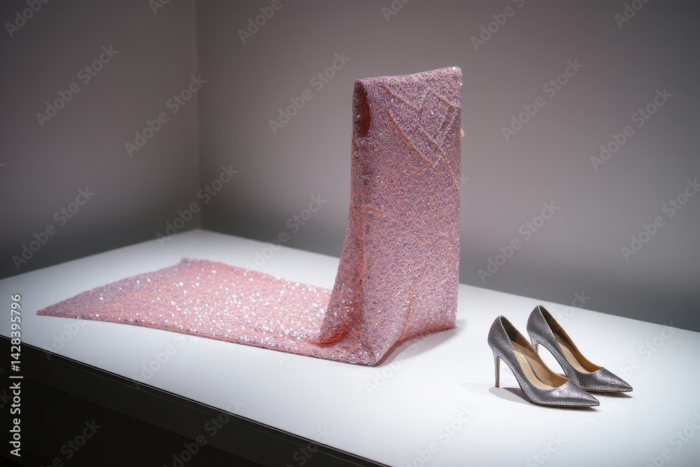 Silver pink glittering Dress and high heels for Celebrating the Holiday