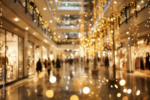 Blurry Festive Shopping Mall Interior at Night photo
