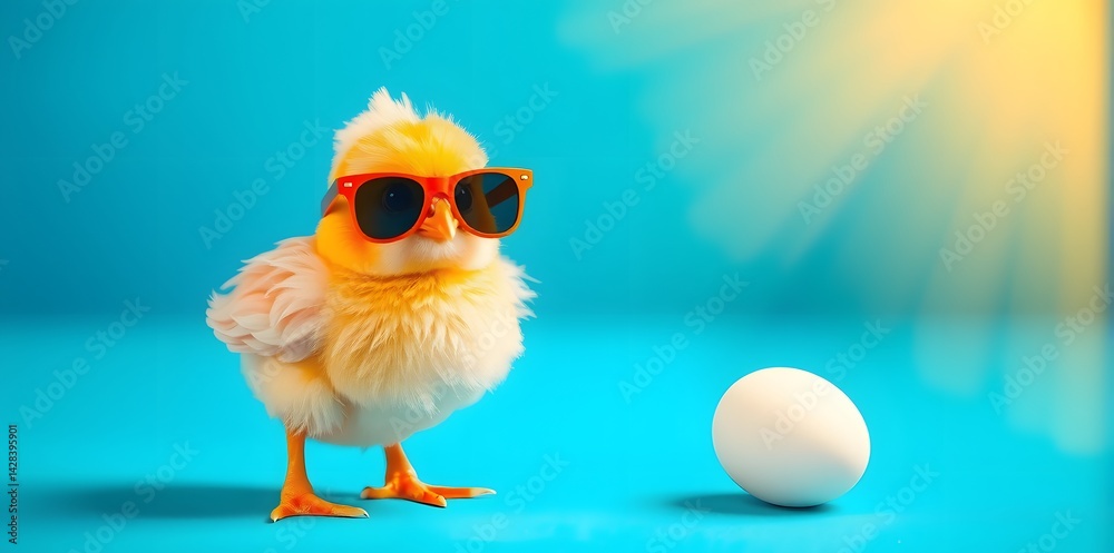 Fototapeta premium a playful and humorous composition featuring a fluffy yellow chick wearing cool sunglasses. easter concept