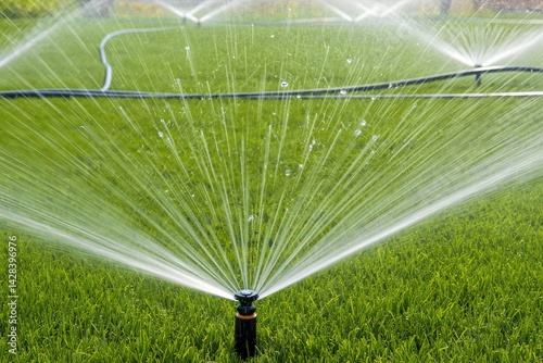 Obraz na płótnie Gardening - Automatic watering system for new fresh lawn w salonie