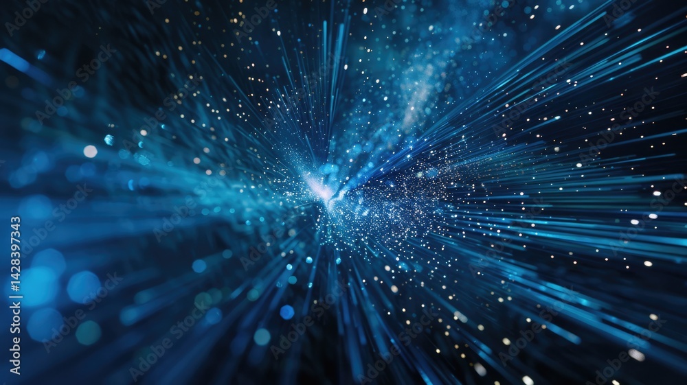 Fototapeta premium Abstract picture micro light sparkling particle represent data flow vivid flowing wave with high tech background, create digital effect scene perfect for energetic and fantasy wallpaper design. AIG53.