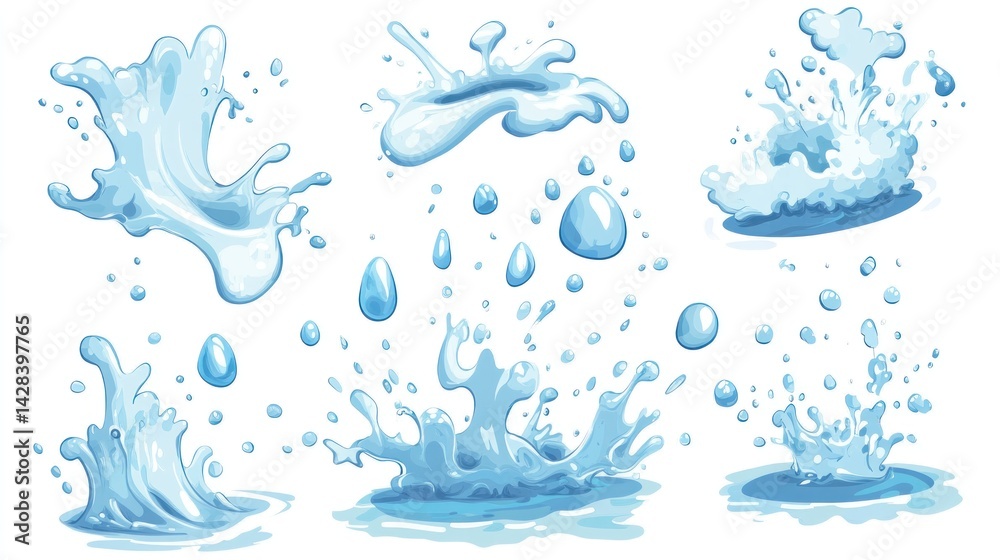 Water splashes and droplets in various forms Water splashes and droplets in various forms