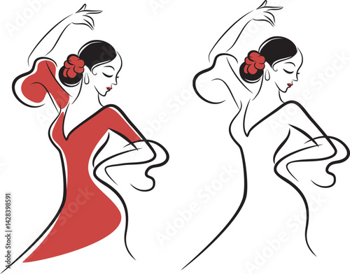 logo of Flamenco dancer. Woman dancing flamenco in Spanish traditional dress
