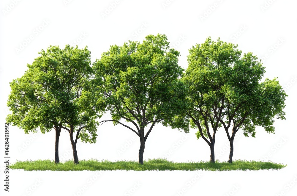 Lush Green Trees in Vivid Detail Against a White Background for Nature and Landscape Inspiration