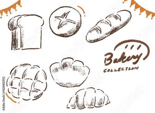 線画のパンのイラスト　マルシェ