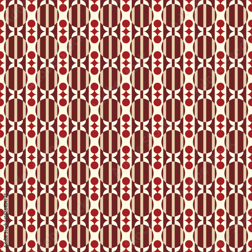 A vibrant and repeating geometric pattern featuring alternating columns of large ovals and vertical stripes. Seamless pattern for decorating, wallpaper, wrapping paper, fabric, backdrop, and etc