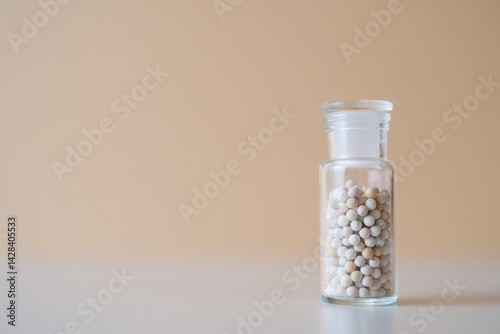 Obraz na płótnie Homeopathic globules in small bottle, homeopathy concept w salonie