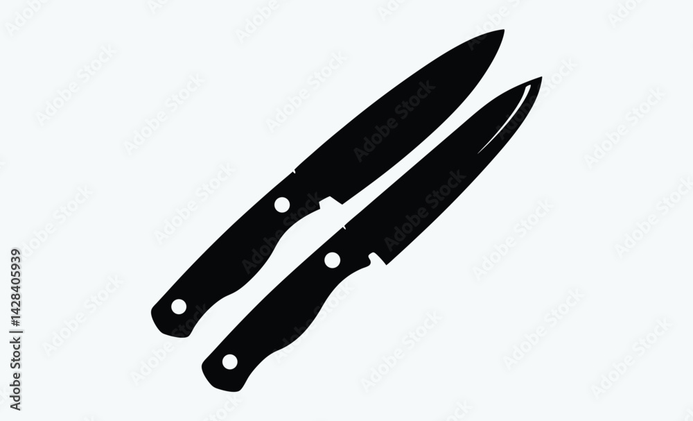 Obraz premium kitchen knife silhouette, Knife isolated on white background, Knife silhouette, Realistic kitchen knife vector icon 