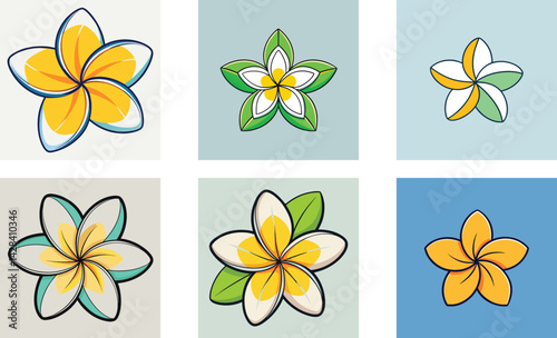 Plumeria flower single object  with colorful vector set design