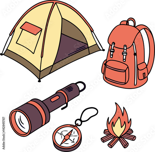 Essential camping and outdoor adventure gear illustration showcasing exploration readiness