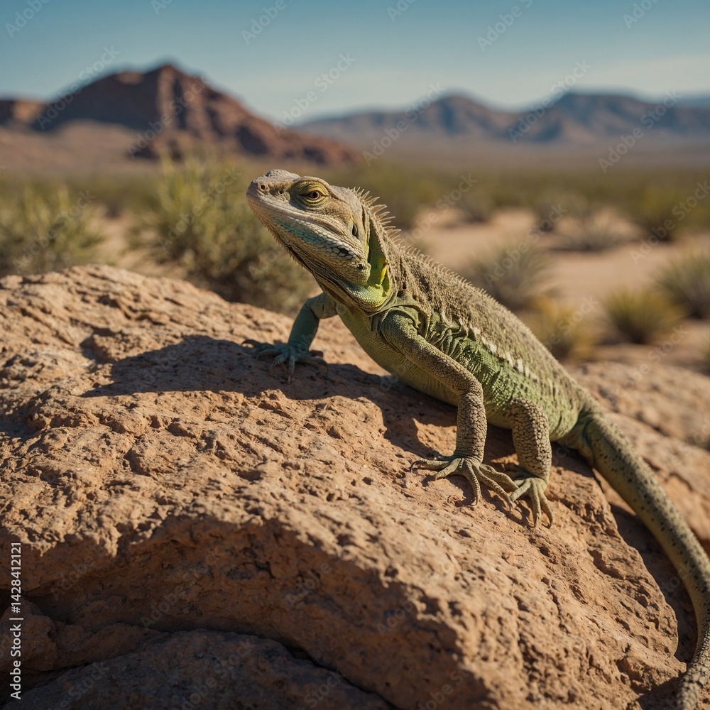 Fototapeta premium Lizard Resting on a Warm Desert Rock