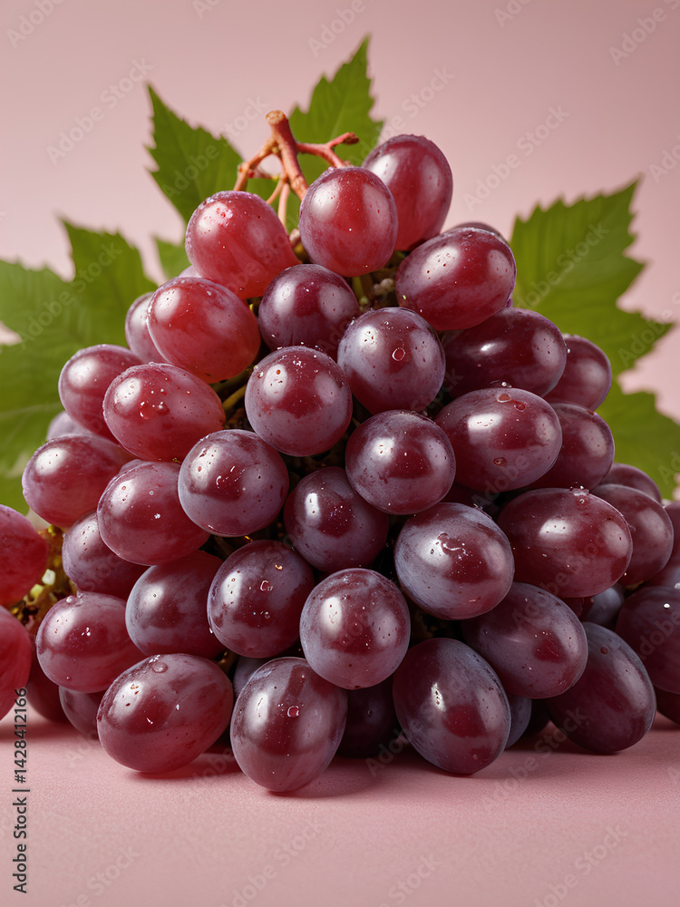 Fototapeta premium Close-up of fresh purple grapes with leaf