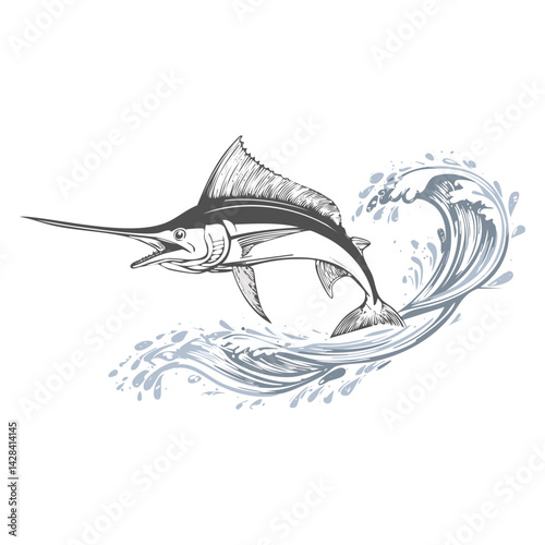 Marlin Leaping Through Waves