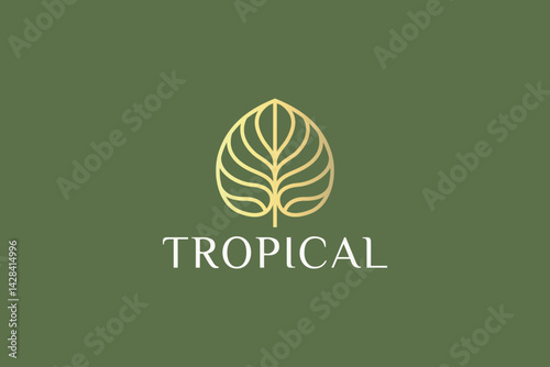 Elegant Linear Gold Tropical Leaf Logo Luxury, Nature, and Organic Beauty