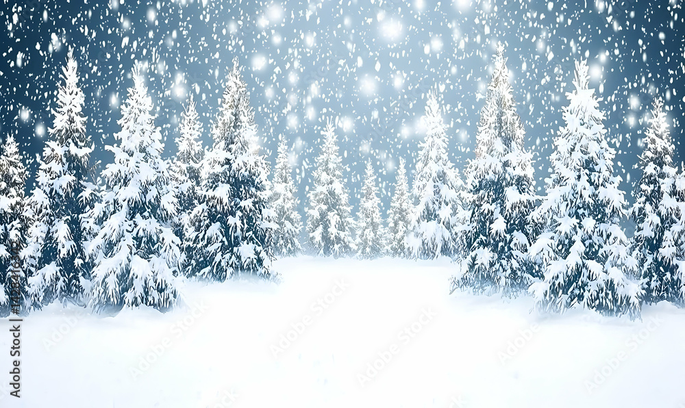 Winter Wonderland: Snow-Covered Pine Forest in Blizzard Winter Wonderland: Snow-Covered Pine Forest in Blizzard