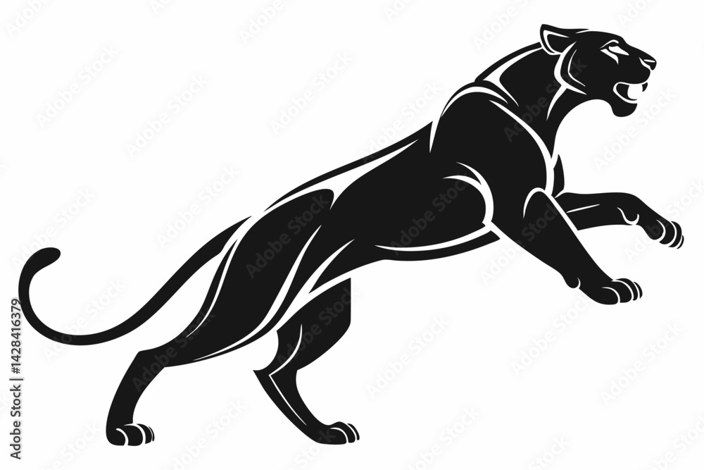 Fototapeta premium snow leopard sihouette black vector