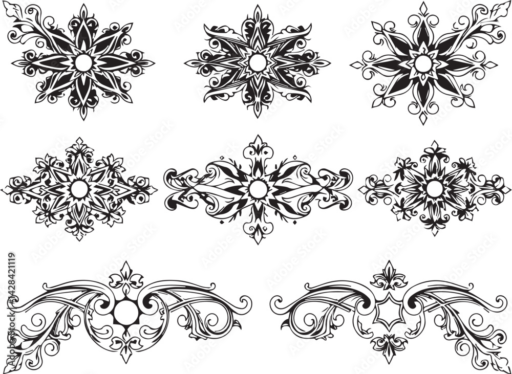 A set of elements, symbols, ornaments, mandalas. Hand drawn vector illustration A set of elements, symbols, ornaments, mandalas. Hand drawn vector illustration