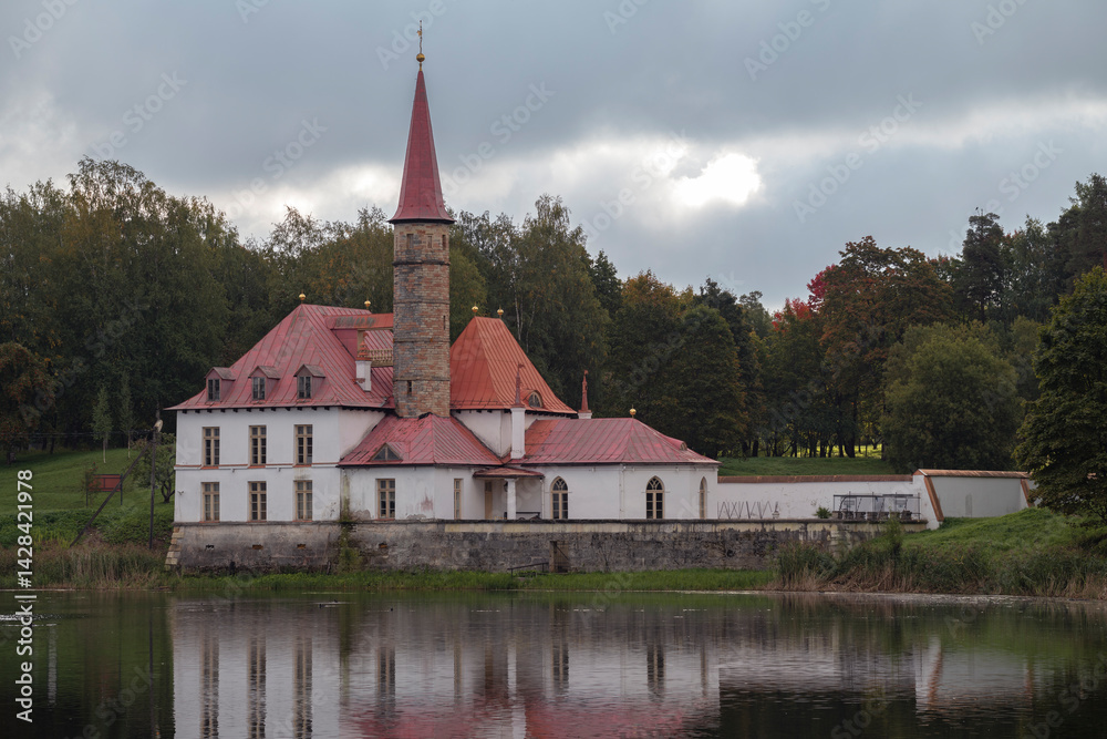 The ancient Priory Palace on a cloudy September evening. Gatchina, Russia
