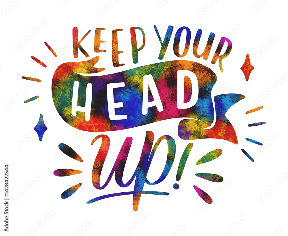 Monochrome lettering motivational quote sticker keep your head up