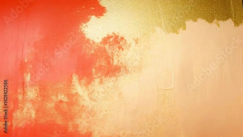Abstract painting with a red and gold theme.