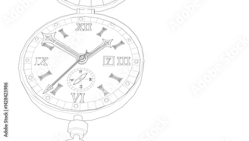 pocket watch in vintage style 3d illustration