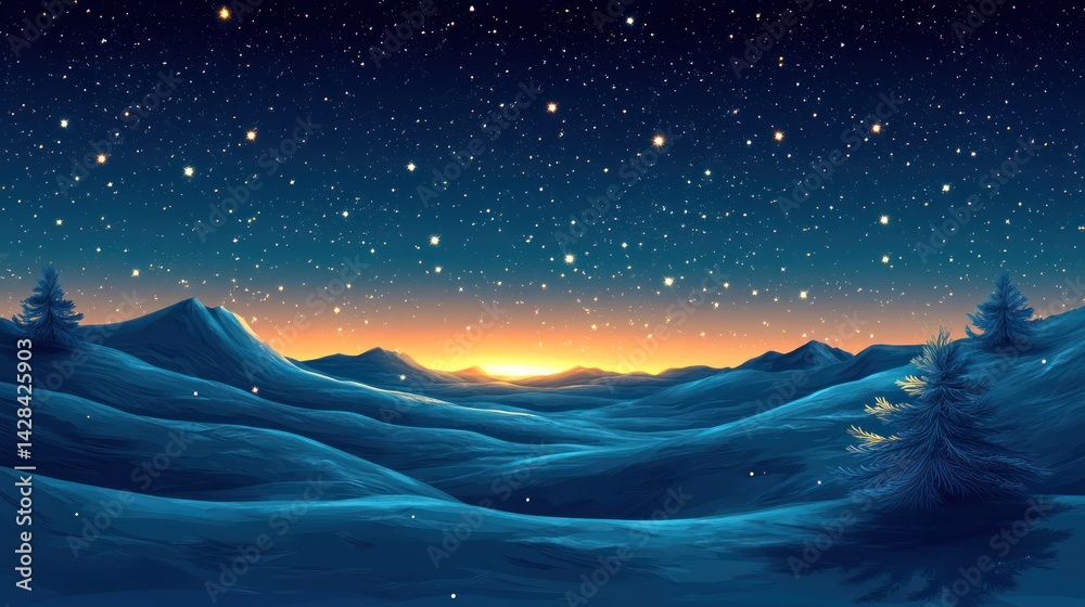 Fototapeta premium A winter wonderland sunrise over snowy peaks.