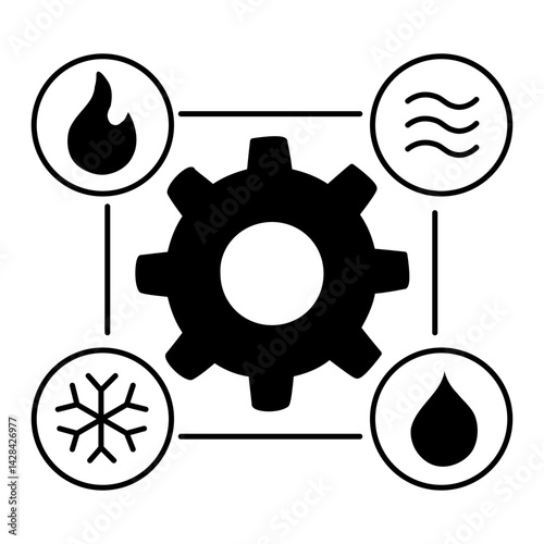 HVAC System Elements Icon – Heating, Cooling, Ventilation, and Humidity Control Engineering Symbol. Editable Stroke.