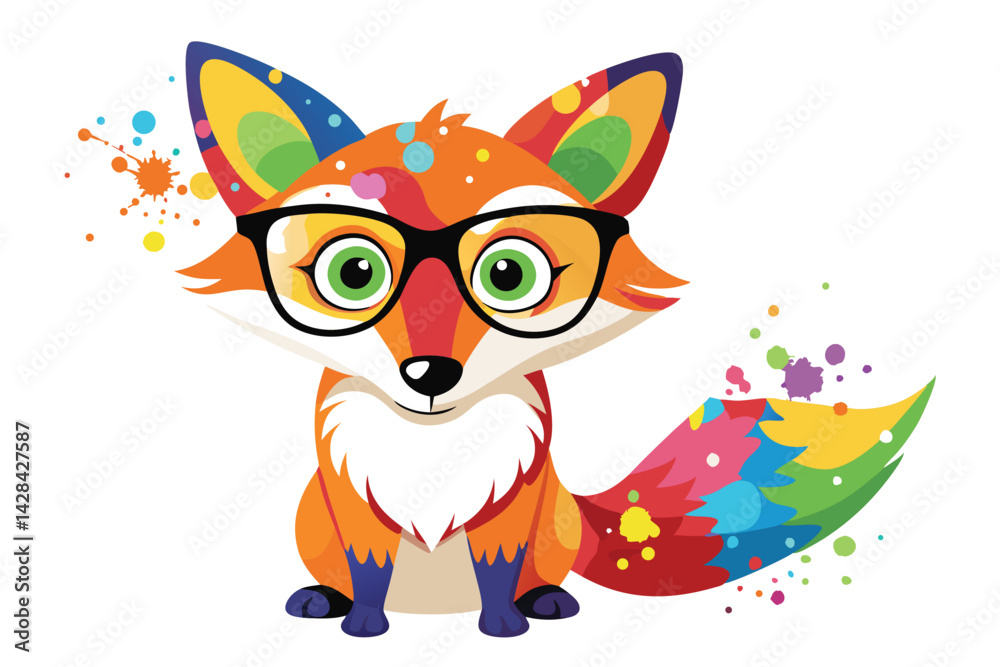 Obraz premium Colorful artistic fox in colorful paint splatters on white background